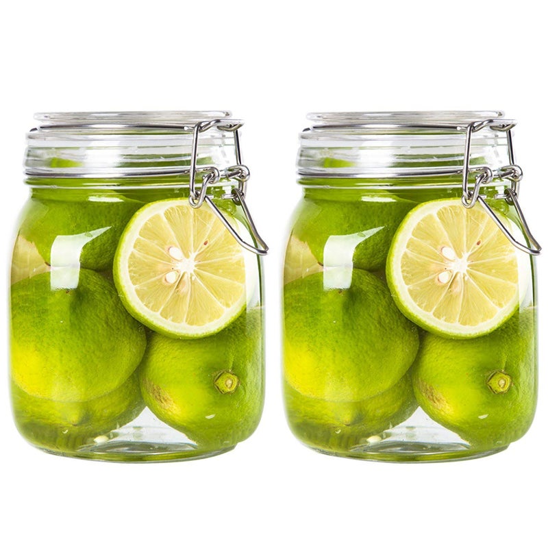 Kingrol Large 34 oz Glass Storage Jars (Approx. 1 Liter), 4 Pack Airtight Clamp Lid Canisters with Wide Mouth for Pantry Organization, Dry Food Storage, Pickling & Fermentation - Image 4